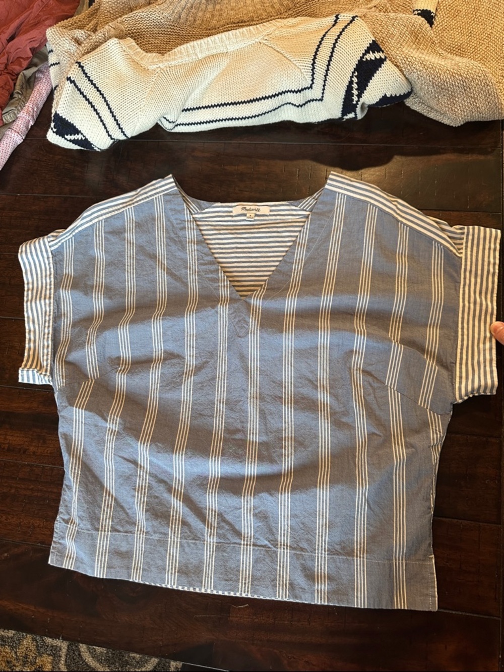 Madewell Blue & White Striped V-Neck Boxy Tunic